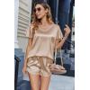imageEkouaer Women Satin Pajamas Set Ruffle Sleeves Silk Pj Set Soft V Neck Sleepwear LoungewearKhaki
