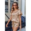 imageEkouaer Women Satin Pajamas Set Ruffle Sleeves Silk Pj Set Soft V Neck Sleepwear LoungewearKhaki