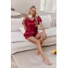 imageEkouaer Women Satin Pajamas Set Ruffle Sleeves Silk Pj Set Soft V Neck Sleepwear LoungewearMaroon