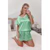 imageEkouaer Women Satin Pajamas Set Ruffle Sleeves Silk Pj Set Soft V Neck Sleepwear LoungewearMedium Sea Green