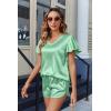 imageEkouaer Women Satin Pajamas Set Ruffle Sleeves Silk Pj Set Soft V Neck Sleepwear LoungewearMedium Sea Green