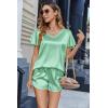 imageEkouaer Women Satin Pajamas Set Ruffle Sleeves Silk Pj Set Soft V Neck Sleepwear LoungewearMedium Sea Green