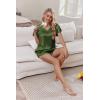 imageEkouaer Women Satin Pajamas Set Ruffle Sleeves Silk Pj Set Soft V Neck Sleepwear LoungewearOlive Drab