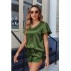 imageEkouaer Women Satin Pajamas Set Ruffle Sleeves Silk Pj Set Soft V Neck Sleepwear LoungewearOlive Drab