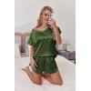 imageEkouaer Women Satin Pajamas Set Ruffle Sleeves Silk Pj Set Soft V Neck Sleepwear LoungewearOlive Drab