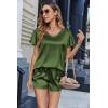 imageEkouaer Women Satin Pajamas Set Ruffle Sleeves Silk Pj Set Soft V Neck Sleepwear LoungewearOlive Drab