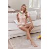 imageEkouaer Women Satin Pajamas Set Ruffle Sleeves Silk Pj Set Soft V Neck Sleepwear LoungewearPeach Puff