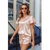 imageEkouaer Women Satin Pajamas Set Ruffle Sleeves Silk Pj Set Soft V Neck Sleepwear LoungewearPeach Puff