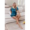 imageEkouaer Women Satin Pajamas Set Ruffle Sleeves Silk Pj Set Soft V Neck Sleepwear LoungewearPeacock Blue