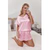 imageEkouaer Women Satin Pajamas Set Ruffle Sleeves Silk Pj Set Soft V Neck Sleepwear LoungewearPink