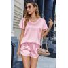 imageEkouaer Women Satin Pajamas Set Ruffle Sleeves Silk Pj Set Soft V Neck Sleepwear LoungewearPink