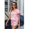 imageEkouaer Women Satin Pajamas Set Ruffle Sleeves Silk Pj Set Soft V Neck Sleepwear LoungewearPink