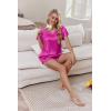 imageEkouaer Women Satin Pajamas Set Ruffle Sleeves Silk Pj Set Soft V Neck Sleepwear LoungewearRose