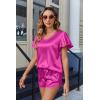imageEkouaer Women Satin Pajamas Set Ruffle Sleeves Silk Pj Set Soft V Neck Sleepwear LoungewearRose