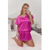 imageEkouaer Women Satin Pajamas Set Ruffle Sleeves Silk Pj Set Soft V Neck Sleepwear LoungewearRose