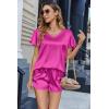 imageEkouaer Women Satin Pajamas Set Ruffle Sleeves Silk Pj Set Soft V Neck Sleepwear LoungewearRose