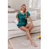 imageEkouaer Women Satin Pajamas Set Ruffle Sleeves Silk Pj Set Soft V Neck Sleepwear LoungewearTeal