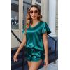 imageEkouaer Women Satin Pajamas Set Ruffle Sleeves Silk Pj Set Soft V Neck Sleepwear LoungewearTeal