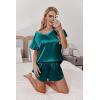 imageEkouaer Women Satin Pajamas Set Ruffle Sleeves Silk Pj Set Soft V Neck Sleepwear LoungewearTeal