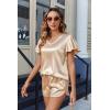 imageEkouaer Women Satin Pajamas Set Ruffle Sleeves Silk Pj Set Soft V Neck Sleepwear LoungewearWheat