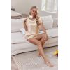 imageEkouaer Women Satin Pajamas Set Ruffle Sleeves Silk Pj Set Soft V Neck Sleepwear LoungewearWheat