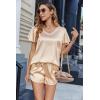 imageEkouaer Women Satin Pajamas Set Ruffle Sleeves Silk Pj Set Soft V Neck Sleepwear LoungewearWheat