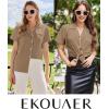 imageEkouaer Womens Cotton Pajamas Set Classic Short Sleeve Pjs Set Soft Button Down Sleepwear LoungewearBrown