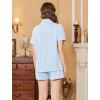 imageEkouaer Womens Cotton Pajamas Set Classic Short Sleeve Pjs Set Soft Button Down Sleepwear LoungewearClear Blue