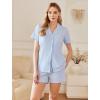 imageEkouaer Womens Cotton Pajamas Set Classic Short Sleeve Pjs Set Soft Button Down Sleepwear LoungewearClear Blue