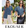 imageEkouaer Womens Cotton Pajamas Set Classic Short Sleeve Pjs Set Soft Button Down Sleepwear LoungewearNavy Blue