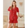 imageEkouaer Womens Cotton Pajamas Set Classic Short Sleeve Pjs Set Soft Button Down Sleepwear LoungewearRed