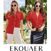 imageEkouaer Womens Cotton Pajamas Set Classic Short Sleeve Pjs Set Soft Button Down Sleepwear LoungewearRed