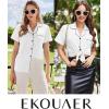 imageEkouaer Womens Cotton Pajamas Set Classic Short Sleeve Pjs Set Soft Button Down Sleepwear LoungewearWhite