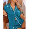 imageEkouaer Womens Pajama Set Button Down Sleepwear Short Sleeve Pjs Top and Short with Pocket Soft Lounge SetBlue Green