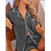 imageEkouaer Womens Pajama Set Button Down Sleepwear Short Sleeve Pjs Top and Short with Pocket Soft Lounge SetDeep Grey
