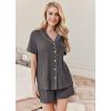 imageEkouaer Womens Pajamas 2 Piece Ribbed Knit Pjs Button Down Sleepwear Set Summer Casual Loungewear Lounge SetsDeep Floral Gray