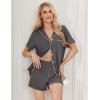 imageEkouaer Womens Pajamas 2 Piece Ribbed Knit Pjs Button Down Sleepwear Set Summer Casual Loungewear Lounge SetsDeep Floral Gray