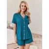 imageEkouaer Womens Pajamas 2 Piece Ribbed Knit Pjs Button Down Sleepwear Set Summer Casual Loungewear Lounge SetsLake Blue