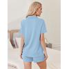 imageEkouaer Womens Pajamas 2 Piece Ribbed Knit Pjs Button Down Sleepwear Set Summer Casual Loungewear Lounge SetsLight Blue