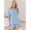 imageEkouaer Womens Pajamas 2 Piece Ribbed Knit Pjs Button Down Sleepwear Set Summer Casual Loungewear Lounge SetsLight Blue