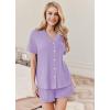 imageEkouaer Womens Pajamas 2 Piece Ribbed Knit Pjs Button Down Sleepwear Set Summer Casual Loungewear Lounge SetsLilac Purple