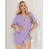 imageEkouaer Womens Pajamas 2 Piece Ribbed Knit Pjs Button Down Sleepwear Set Summer Casual Loungewear Lounge SetsLilac Purple