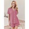 imageEkouaer Womens Pajamas 2 Piece Ribbed Knit Pjs Button Down Sleepwear Set Summer Casual Loungewear Lounge SetsMauve