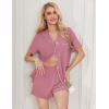 imageEkouaer Womens Pajamas 2 Piece Ribbed Knit Pjs Button Down Sleepwear Set Summer Casual Loungewear Lounge SetsMauve