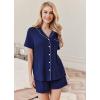 imageEkouaer Womens Pajamas 2 Piece Ribbed Knit Pjs Button Down Sleepwear Set Summer Casual Loungewear Lounge SetsNavy Blue