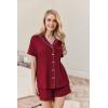 imageEkouaer Womens Pajamas 2 Piece Ribbed Knit Pjs Button Down Sleepwear Set Summer Casual Loungewear Lounge SetsWine