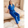 imageEkouaer Womens Silk Pajama Sets Silky Short Sleeve Pjs 2 Piece Silk Button Down Pajamas Soft Satin Pj Pants SetBlue