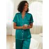 imageEkouaer Womens Silk Pajama Sets Silky Short Sleeve Pjs 2 Piece Silk Button Down Pajamas Soft Satin Pj Pants SetBlue Green