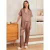 imageEkouaer Womens Silk Pajama Sets Silky Short Sleeve Pjs 2 Piece Silk Button Down Pajamas Soft Satin Pj Pants SetBrown