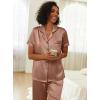 imageEkouaer Womens Silk Pajama Sets Silky Short Sleeve Pjs 2 Piece Silk Button Down Pajamas Soft Satin Pj Pants SetBrown